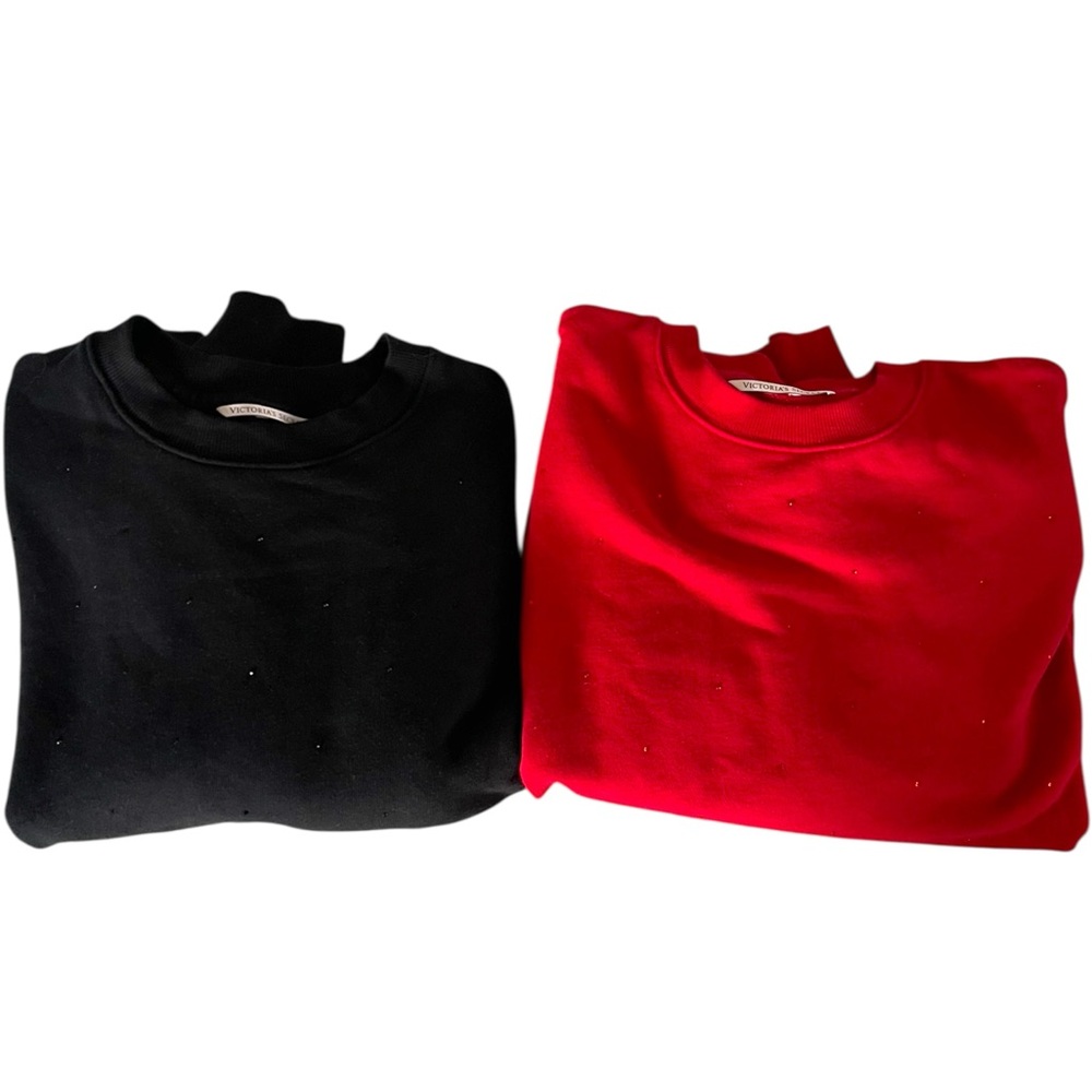 Victoria’s Secret Rhinestone Crewneck Sweatshirt Bundle Red & Black Size Large
